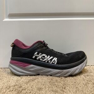 Hoka One One Bondi 7 Shoes Womens Size 10 Black Running Cushioned Sneakers